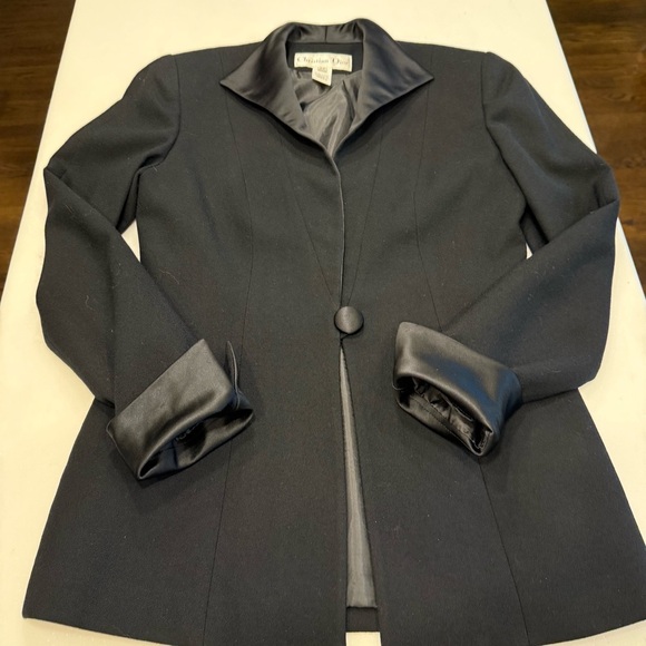 Christian Dior Women’s Black Wool Blazer With Satin Cuffs & Collar Sz 2P - Picture 2 of 16